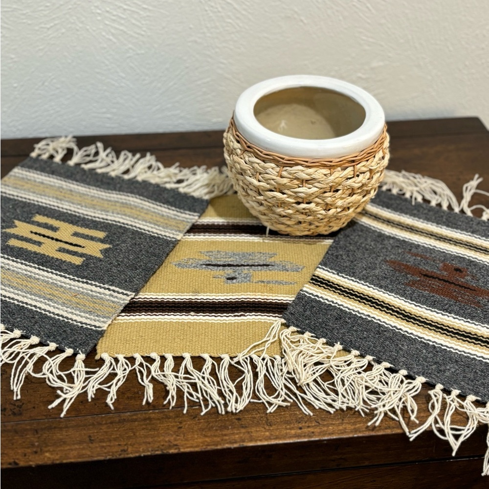 Set of 3 southwestern woven tabletop decor